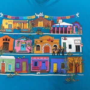 LAT Barrio Viejo Tucson Graphic T-Shirt Womens L Blue 3/4 Sleeve Cotton Mariachi